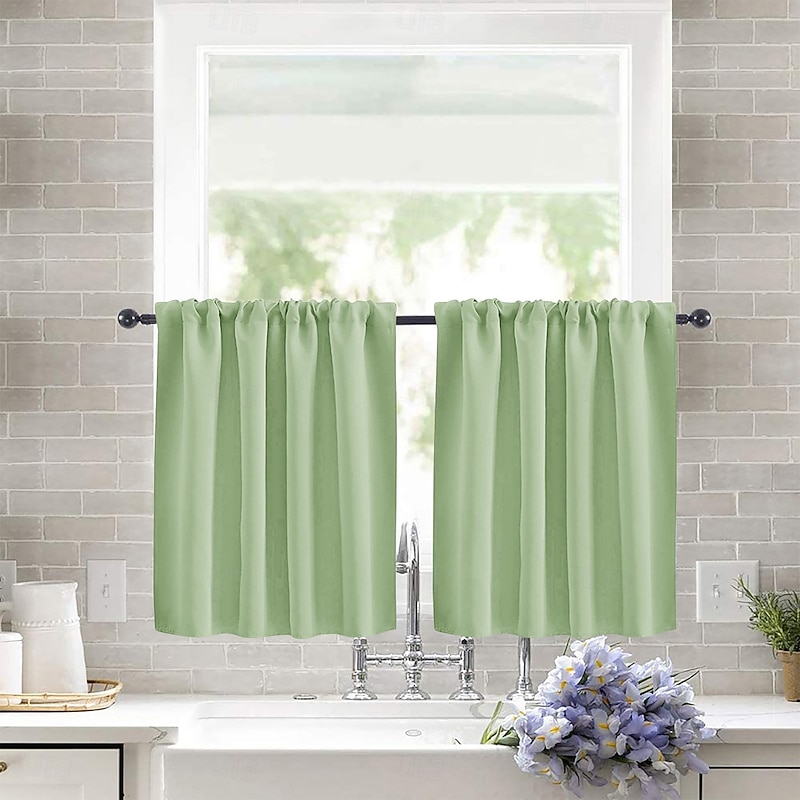 Cafe Curtain High Precision Solid Color Blackout Short Curtains  Thermal Insulated Drapes for Living Room, Bedroom, Kitchen Room Divider3