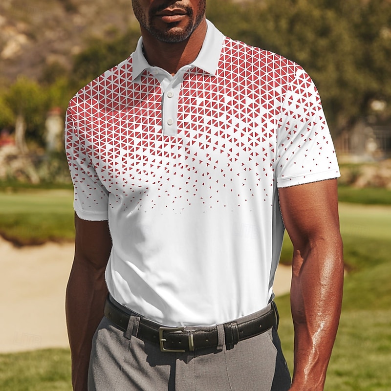 Men's Geometic Golf Polo Sports Polo Shirts Short Sleeve Polo Shirts Collared Shirts Sportswear Casual Athleisure Daily Wear Buttons Summer Black Red Blue4