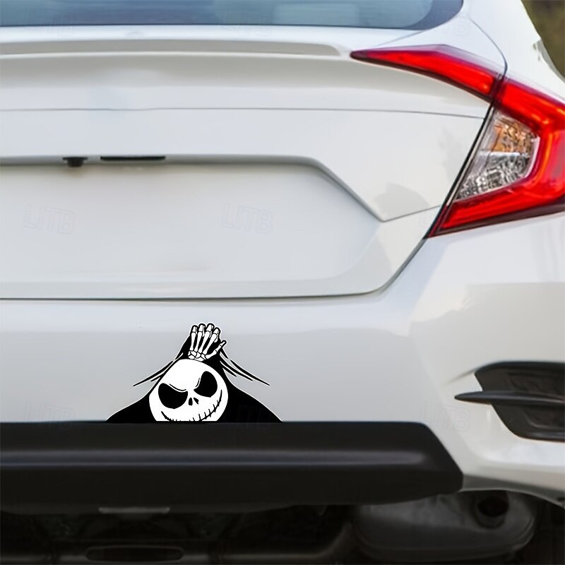 2Pcs Halloween Car Sticker Jack Skellington Car Sticker  Self-Adhesive Vinyl Decal for Trunk Windows Bumper  Polyvinyl Chloride