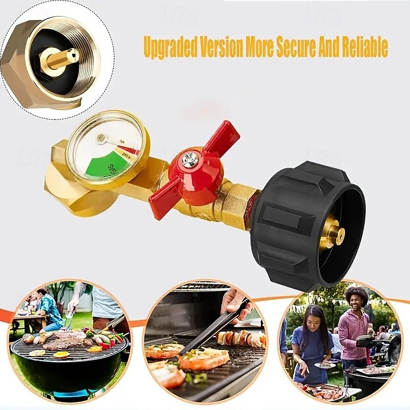 Heavy-Duty Propane Refill Adapter 1lb to 20lb Easy-Fill Propane Refill Adapter with Valve & Gauge Ideal for Outdoor Cooking & BBQ Grills2