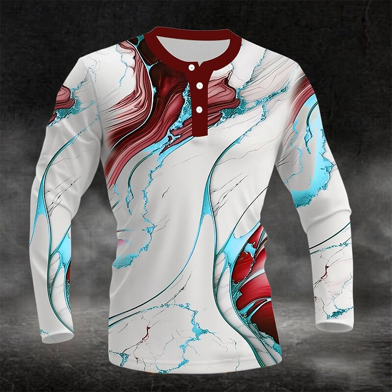 Men's 3D Print Marble Henley Shirt Long Sleeve Fashion Cute Daily Casual Holiday Going out Spring &  Fall All Seasons Black Blue Coffee Green Burgundy Henley Henley T-Shirt4