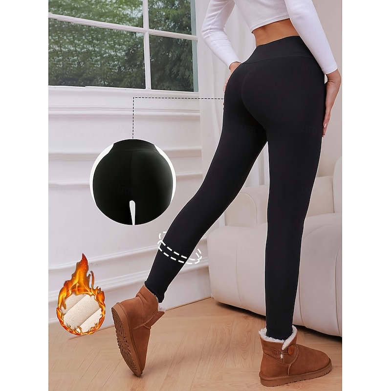 Women's EU / US Size Tights Cozy Fleece Lined Cozy Leggings Elegant Athleisure Full Length High Rise Solid Colored Knitted Basic Comfy Soft Comfortable Micro-elastic Sports & Outdoor Casual Daily2