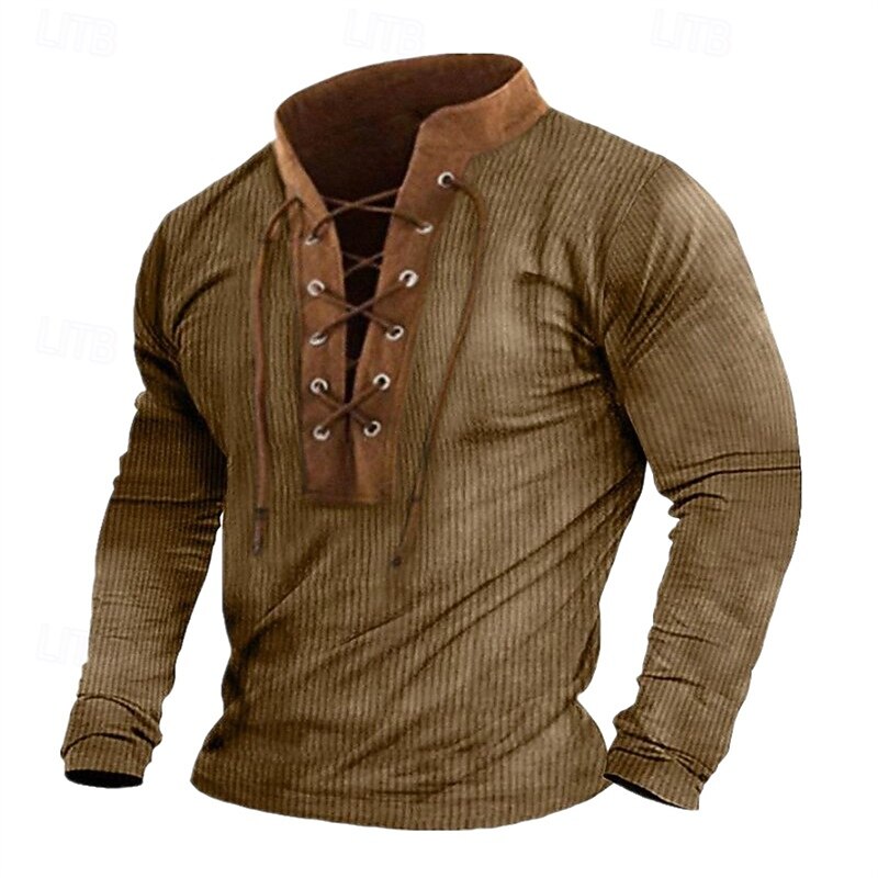 Men's Sweatshirt Black Blue Brown Green Khaki Standing Collar Color Block Jacquard Lace up Sports & Outdoor Daily Holiday Polyester Streetwear Basic Casual Spring Autumn / Fall Clothing Apparel3