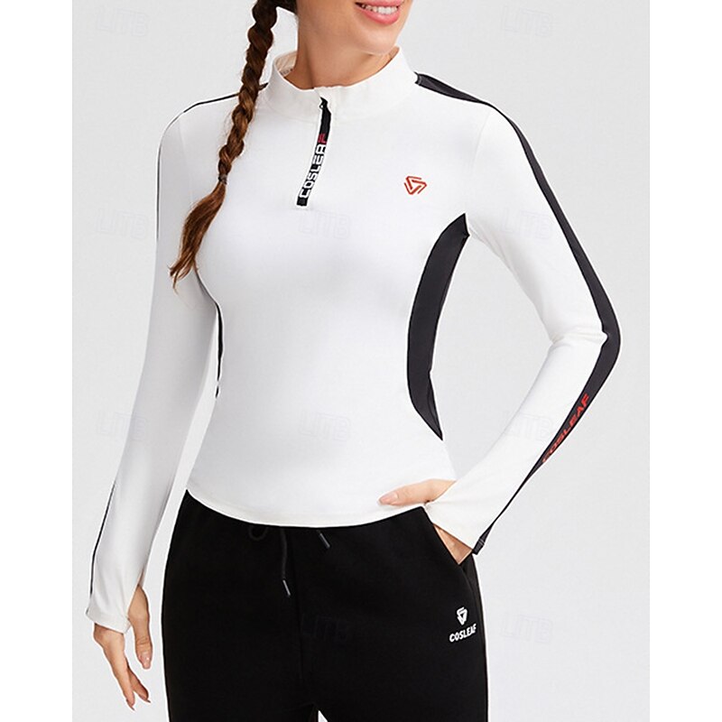 Women's Running Top Sports Sweatshirt Quarter Zipper Long Sleeve Top Athleisure Color Block Breathable Outdoor Running Yoga Sportswear Activewear Black White Red4