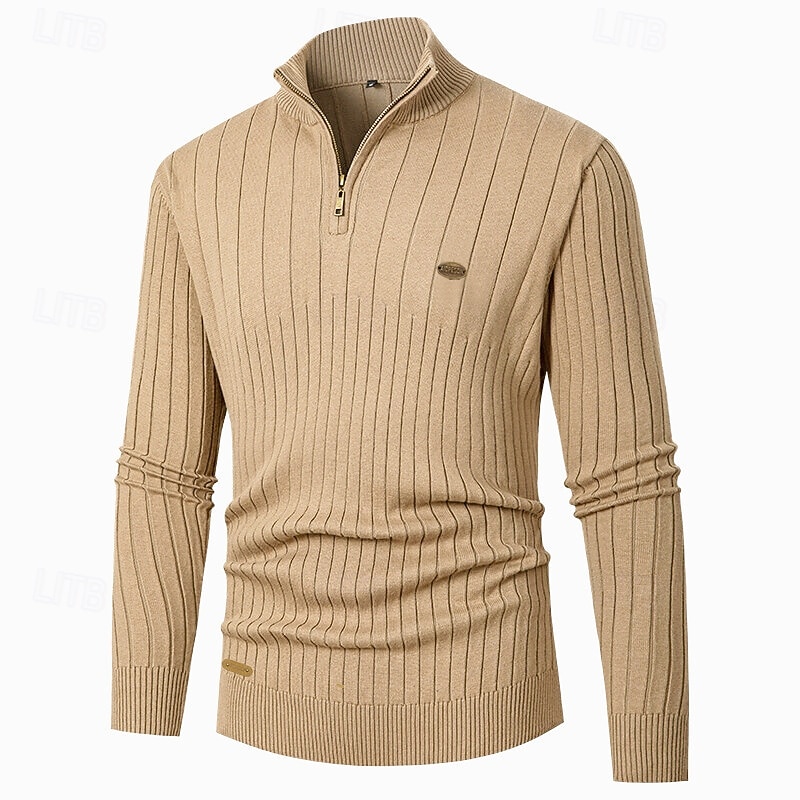 Men's Pullover Sweater Jumper Quarter Zip Sweaters Knit Sweater Ribbed Knit Regular Tops Knitted Plain Standing Collar Fashion Casual Vacation Daily Wear Clothing Apparel Fall Winter Black Navy Blue