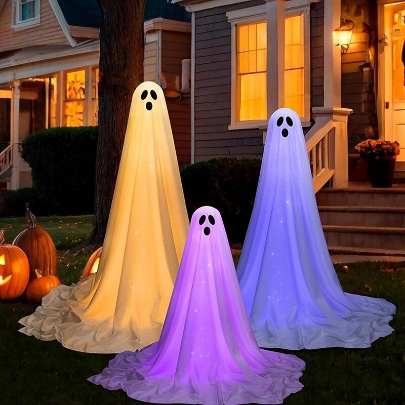 1 Pc standing ghost telescopic pole 85-165CM Halloween indoor and outdoor courtyard lawn path terrace party terrifying and eerie atmosphere decorative light