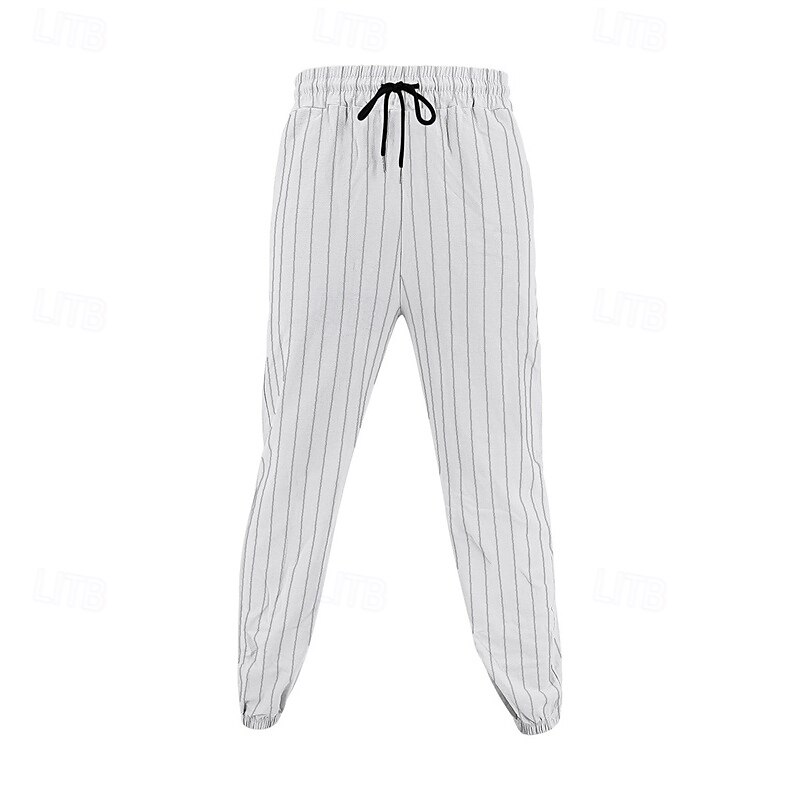 Men's Cotton Linen Pants Athletic Pants Sweatpants Joggers Trousers Pocket Elastic Waist Drawstring Striped Comfort Sports Outdoor Daily Fashion Casual Black White Micro-elastic2