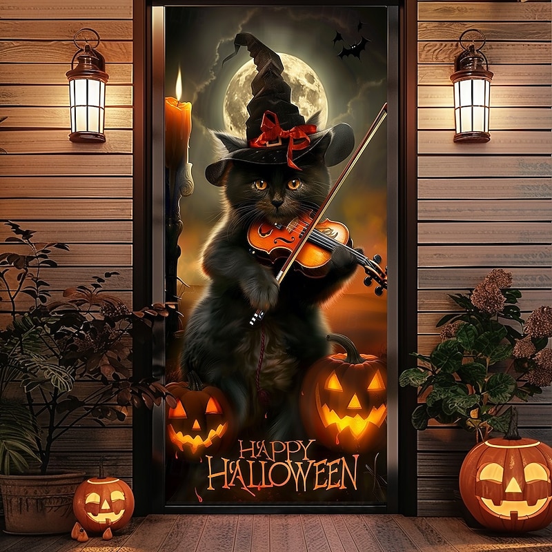 Halloween Door Cover – Black Cat with 