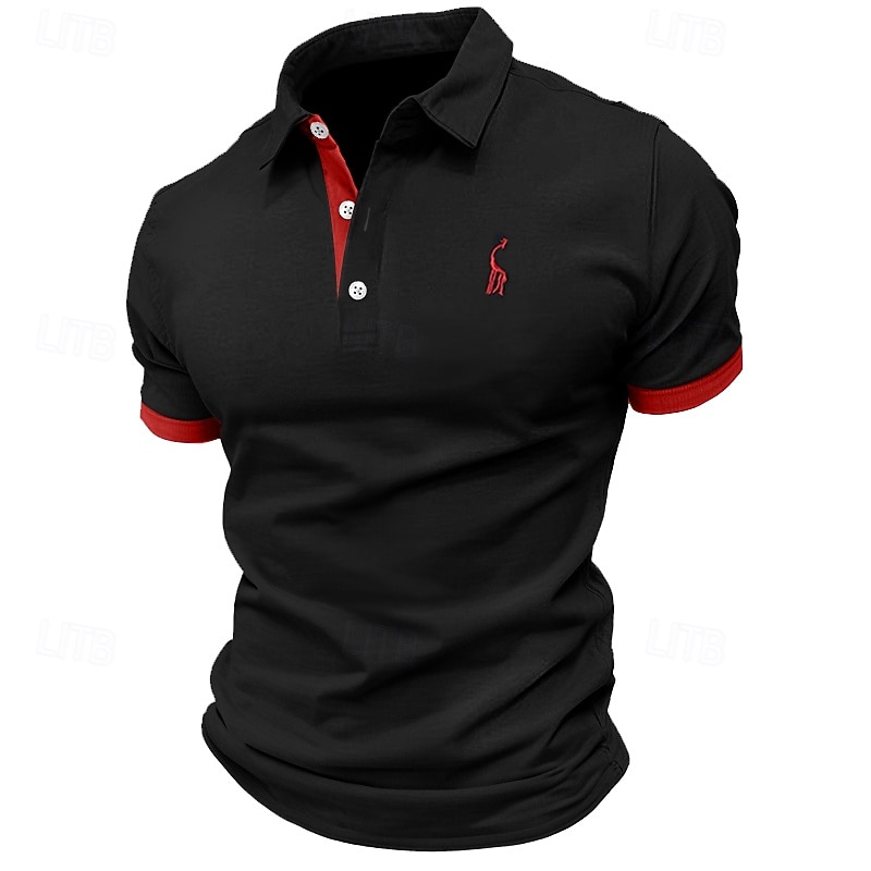 Men's Color Block Golf Shirt Short Sleeve Polo Shirts Lapel Casual Outdoor Street Sports Outdoor clothing Embroidered Summer Black Yellow Navy Blue4