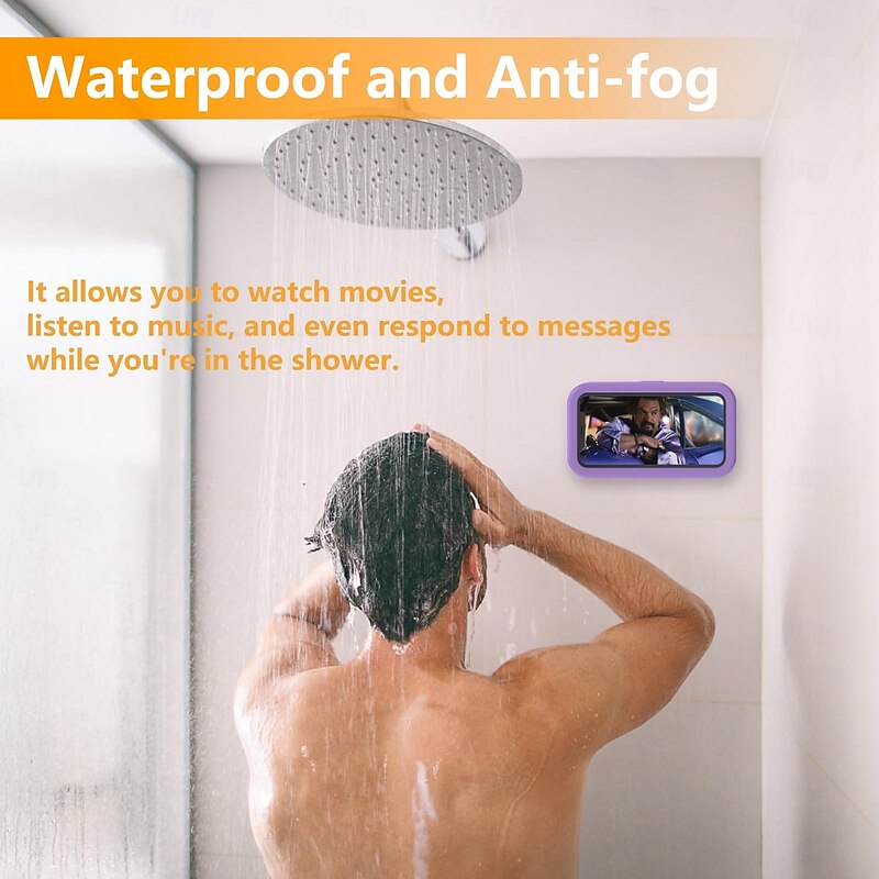 360 Rotatable Retractable Adjustable Shower Phone Case HolderAnti-fog HD & sensitive screen Wall Mounted Phone Holder for Bathroom Mirror Bathtub KitchenShower Accessories for 4-7 Phones2