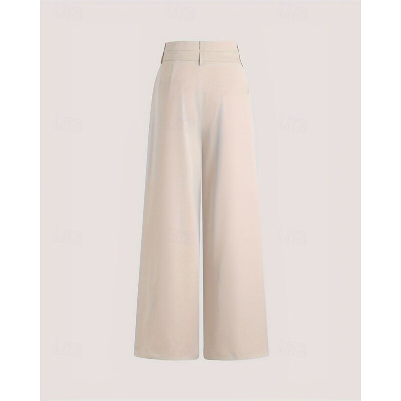 Women's Wide Leg Pants Trousers Palazzo Pants Fashion Streetwear Full Length High Waist Plain Breathability Comfortable Street Daily Wear Going out Black Pink Apricot Gray Summer Spring Regular Fit3