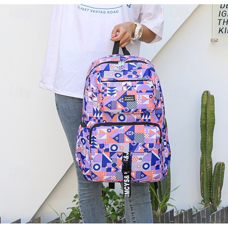 Unisex Geometric Print School Backpack – Lightweight Waterproof Bookbag for Teen Students, Ideal for Middle School, High School and Daily Travel4