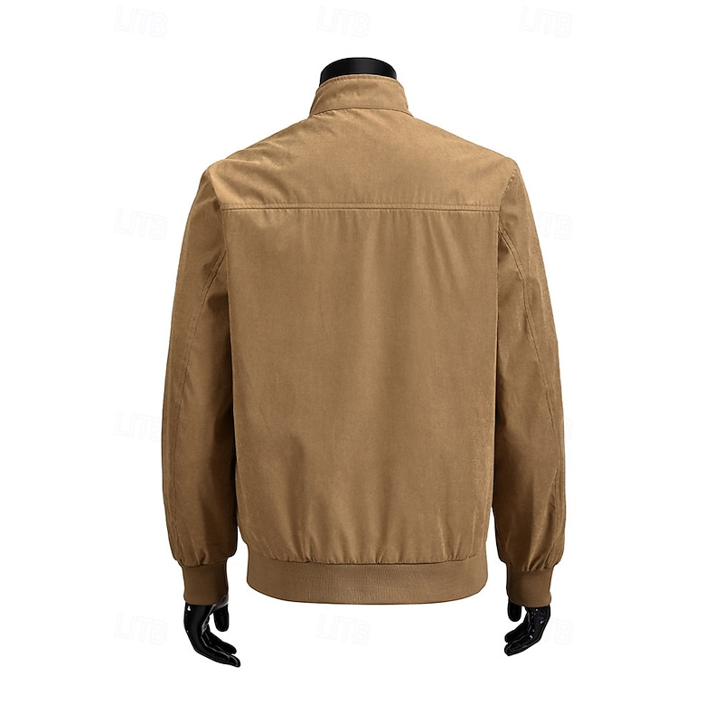 Men Trucker Jacket Outdoor Jacket Sport Coat Hiking Jacket Outdoor Casual Zip Up Spring Fall Solid Color Minimalist Casual Stand Collar Regular Brown Khaki Jacket2