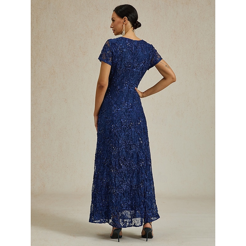 Women's Maxi Dress Sheath Dress Elegant Party Cocktail Regular Fit Solid Color Short Sleeve Crew Neck Navy Blue Summer Spring2