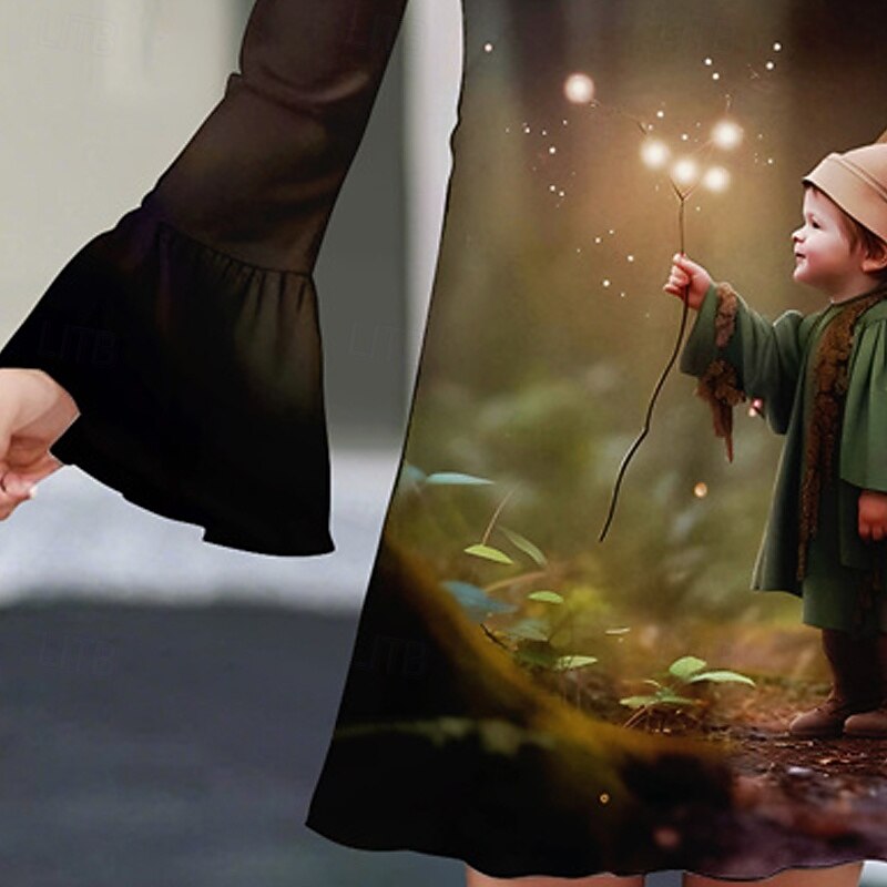 Girls' 3D Graphic Dress Ruffle Dress Long Sleeve Summer Spring Vacation Daily Holiday Beautiful Sweet Kids 4-12 Years Casual Dress Knee-length Regular Fit3