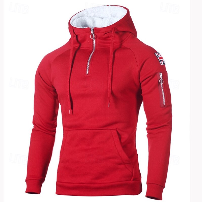 Men's Hoodie Pullover Hoodie Sweatshirt Quarter Zip Hoodie Fleece Hoodie Black Red Light Grey Dark Gray Hooded Plain Zipper Pockets Sports & Outdoor Daily Streetwear Basic Casual Winter Clothing3