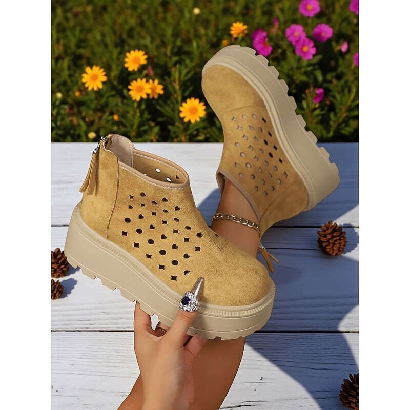 Women's Faux Suede Cutout Platform Ankle Boots – Casual Fall Fashion for Outdoor Walks, Farm Visits, Pumpkin Patch & Travel3