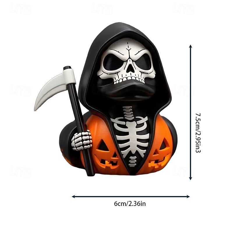 Halloween Death Scythe Duck Resin Figurine, Grim Reaper Duck Statue with Dragon Details, Gothic Fantasy Duck Ornament for Spooky Home or Party Decor2
