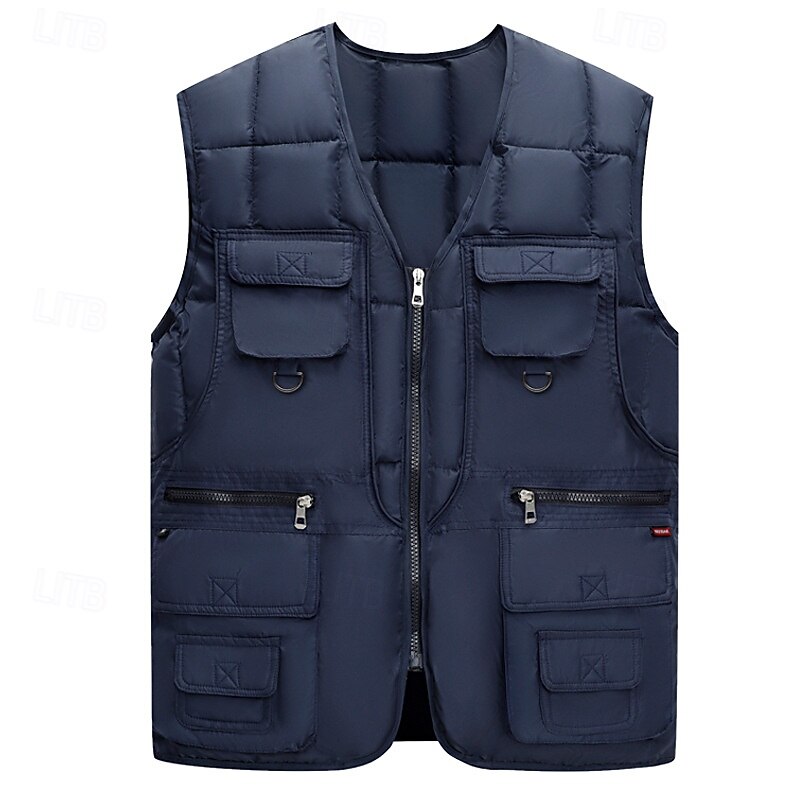 Men's Outdoor Vest Padded Tactical Jacket Sports Outdoor Casual Fishing Camping & Hiking Active Casual Spring Fall Multi Pocket Multi Layer Polyester Tactical Zipper Navy Blue Army Green Vest