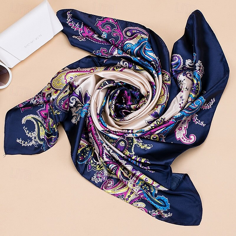 Women's Square Scarf Street Daily Date Wine Blue Scarf Print Flower2