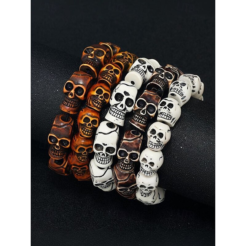 Men's Halloween Skull Bead Bracelet – Stretch Resin Gothic Punk Wristband for Party, Cosplay and Costume Wear3