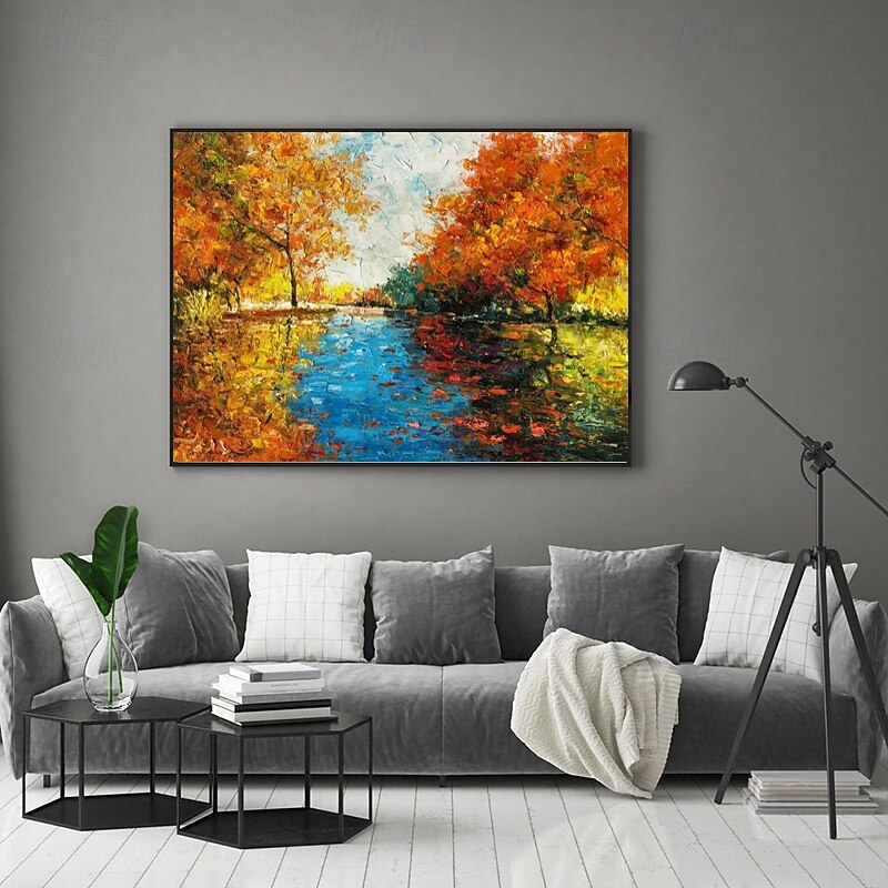 Handmade Oil Painting Canvas Wall Art Decoration European Style Landscape Pastoral Autumn Scenery Thick Art for Home Decor Rolled Frameless Unstretched Painting