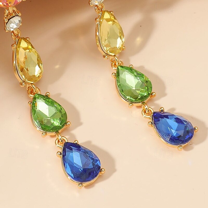 Women's Rainbow Crystal Drop Earrings - Colorful Teardrop Statement Jewelry for Parties and Celebrations3