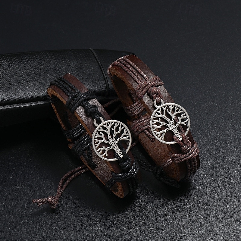 Women's Vintage Bracelet Loom Bracelet Plaited Wrap Tree of Life Fashion Classic Leather Bracelet Jewelry Black / Brown For Daily Holiday Date