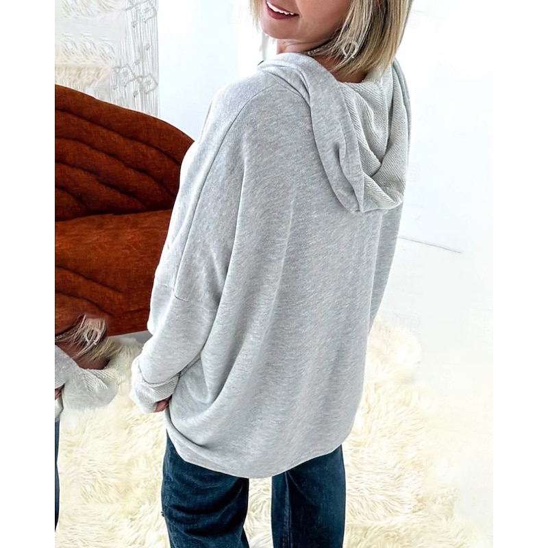 Women's Pullover Hoodie Sweatshirt Plain Streetwear Casual Long Sleeve Hooded Regular Tops Street Holiday Buttons Red Light Grey Dark Gray Fall Winter3
