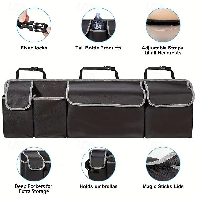 Car Trunk Organizer Large Capacity with Multi-Pockets, Universal Backseat Storage Bag Made of Durable 600D Oxford Fabric for SUV, Truck, Car Accessories3