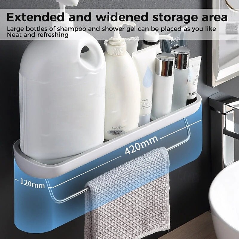 Adhesive Storage Box Organizer Wall Mounted Bathroom Shelf No Drilling Multifunctional Rack for Sink Shower Toiletries Drainage Holder Space Saving Cabinet2