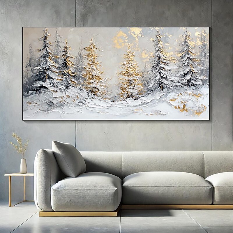 Handmade Oil Painting Canvas Wall Art Decoration Modern Golden Abstract Texture  Cedar Landscape for Living Room Home Decor Stretched Frame Hanging Painting/Rolled Canvas (No Frame)3