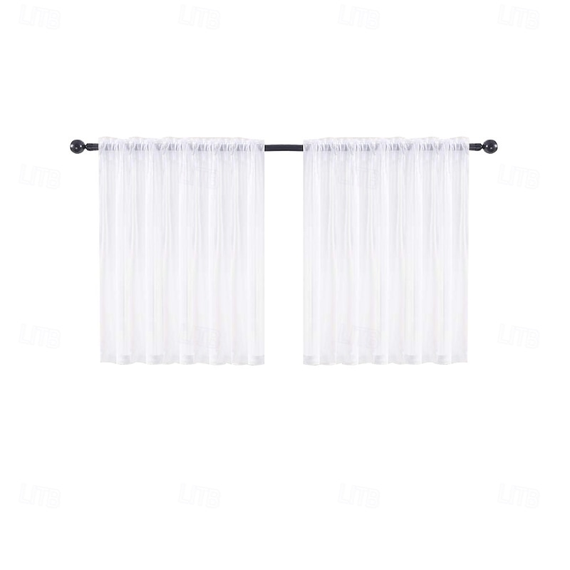 Kitchen Curtain Solid Color Polyester Short Curtains  Living Room, Bedroom, Kitchen Counter Divider, Sheer Privacy Drapes2