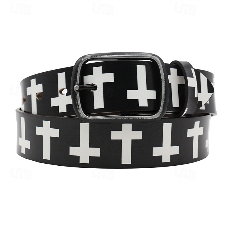 Men's Belt Waist Belt Black White Dermis Alloy Durable Adjustable Cross Outdoor Daily