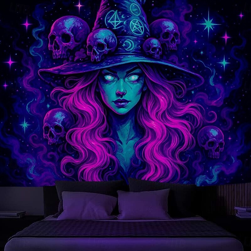 Halloween Blacklight Wall Tapestry – UV Reactive Evil Clown with Fiery Hair Explosion, Neon Colors Scary Gothic Horror Scene, Glow in the Dark Wall Hanging for 2025 Halloween Party Decoration4