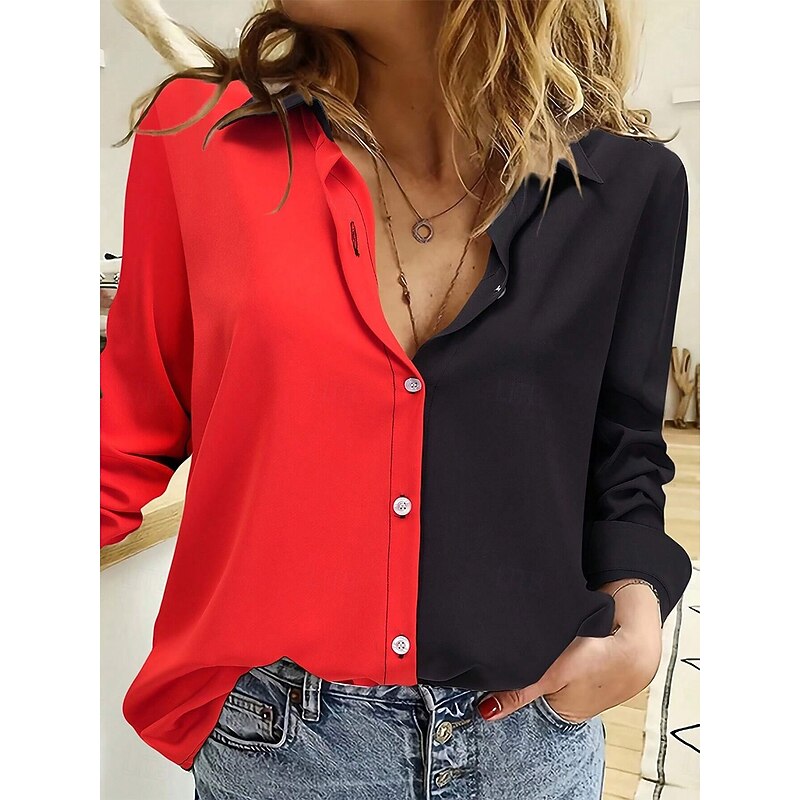 Women's Shirt Button Down Tunic Shirt Collar Long Sleeve Solid Color Vintage Stylish Casual Regular Tops Work Daily s Print Pink Red Blue Purple Green Spring Fall Winter