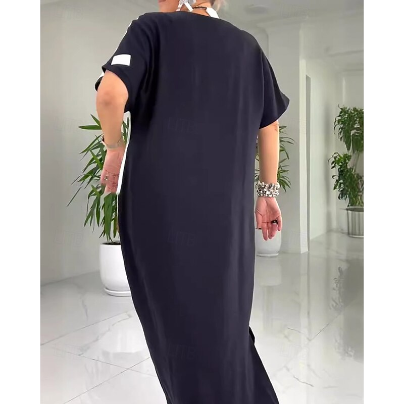 Women's Long Dress Maxi Dress Casual Dress Print Dress Classic Modern Outdoor Vacation Going out Regular Fit Color Block Short Sleeve Crew Neck Black And White Fall4