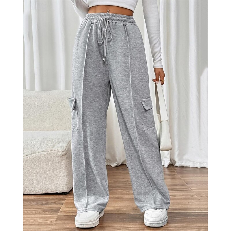 Women's Sweatpants Wide Leg Pants Trousers Fashion Streetwear Full Length High Waist Plain Pocket Elastic Waist Breathability Comfortable Micro-elastic Street Daily Wear Going out Gray Spring Fall3