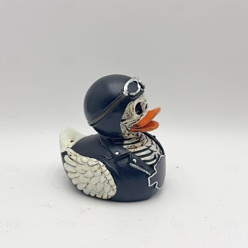 Halloween Skeleton Duck Figurine Resin Duck Statue, Biker Skull Duck Sculpture, Gothic Motorcycle Duck Decor for Home or Party Display3