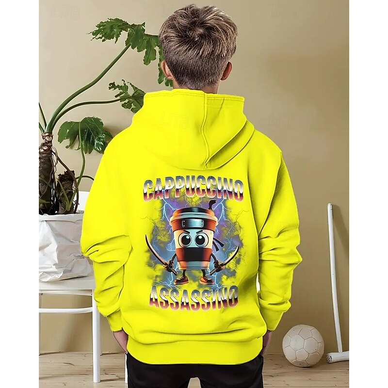 Boys' Casual Hoodie with TUNG TUNG TUNG SAUR Funny Abstract Print Long Sleeve Spring Fall Fashion Streetwear Kids 4-12 Years Hooded Outdoor Daily Regular Fit3