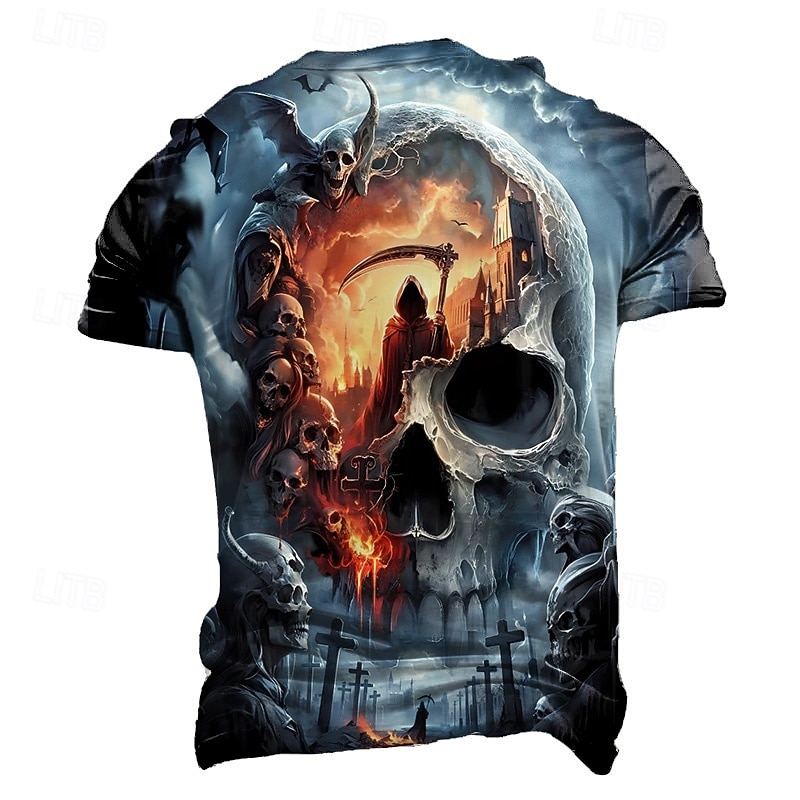 Halloween Day of the Dead Skull Men's Skull 3D T Shirt Short Sleeve T shirt 3D Print Crew Neck Shirt Fashion Exaggerated Daily Party Street Casual Blue Purple Green Summer Spring Clothing Apparel2