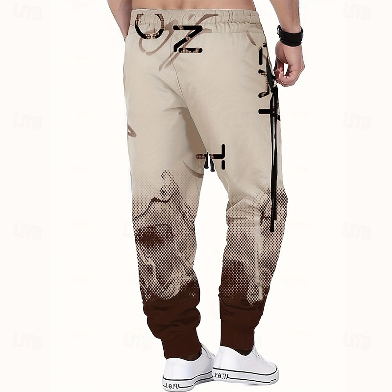 Men's Gradient Color Letter Print Sweatpants Joggers Trousers Mid Waist Drawstring Elastic Waist Casual Jogging Streetwear Workout Athletic Sweatpants with Pockets Spring Fall 3D Print Black Wine4