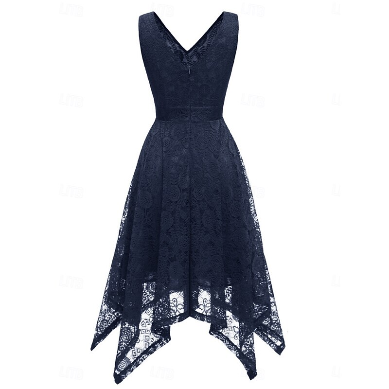 Women's Midi Dress Lace Dress Cocktail Dress Wedding Guest Dress Chiffon Elegant Fashion Modern Outdoor Cocktail Party Regular Fit Plain Sleeveless V Neck Black Pink Navy Blue Summer Spring Fall3