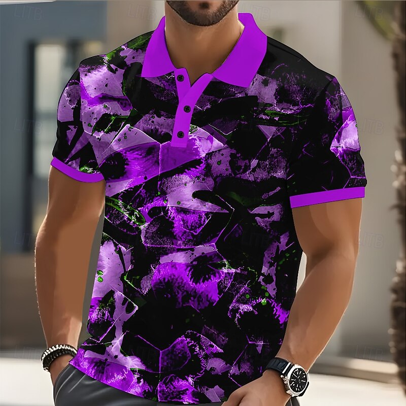 Men's Geometric Abstract Polo Short Sleeve Polo Shirts Collared Shirts Casual Athleisure Daily Wear 3D Print Buttons Summer Red Blue Purple4