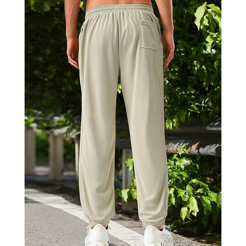 Men's Running Pants Outdoor Pants Pocket Drawstring Bottoms Athleisure Gym Workout Sun Protection Lightweight Breathable Running Yoga Regular Fit Sportswear Activewear Solid Colored Black Khaki Beige3