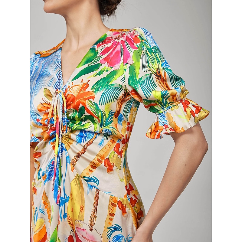 Fruit Floral Cinched Waist Dress3