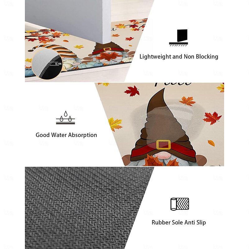 Halloween & Thanksgiving Non-Slip Kitchen Mat - Stain-Resistant Fall Autumn Deco Crystal Velvet Rug for Bathroom & Doorway3