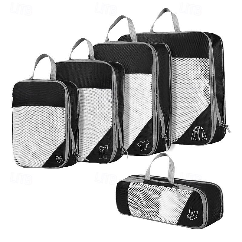 Compression Travel Packing Cubes Set for Luggage Storage and Backpack Organizer, Expandable Mesh Travel Bags, 5-Piece Set for Space Saving and Organizing Clothes