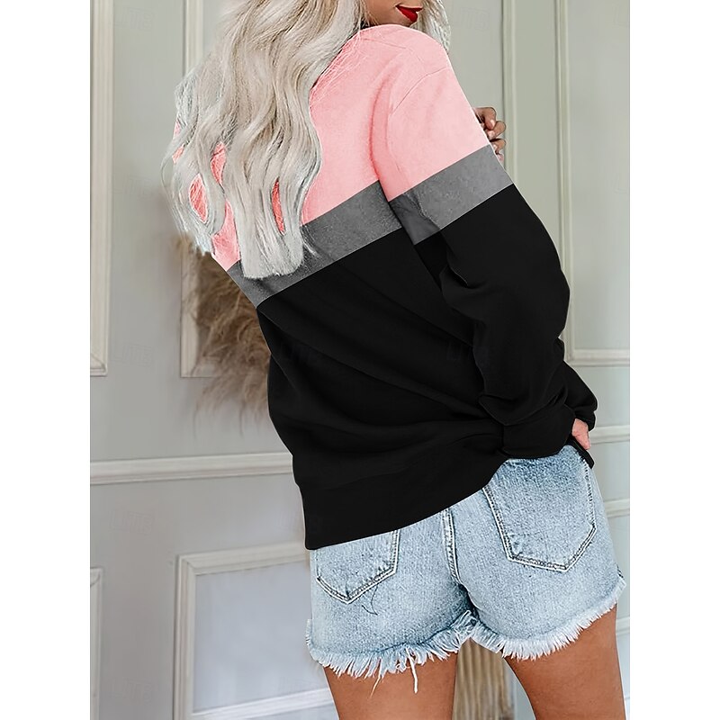 Women's Pullover Sweatshirt Graphic Color Block Fashion Casual Long Sleeve Crew Neck Regular Tops Street Dailywear Casual Print Pink Fall Winter3