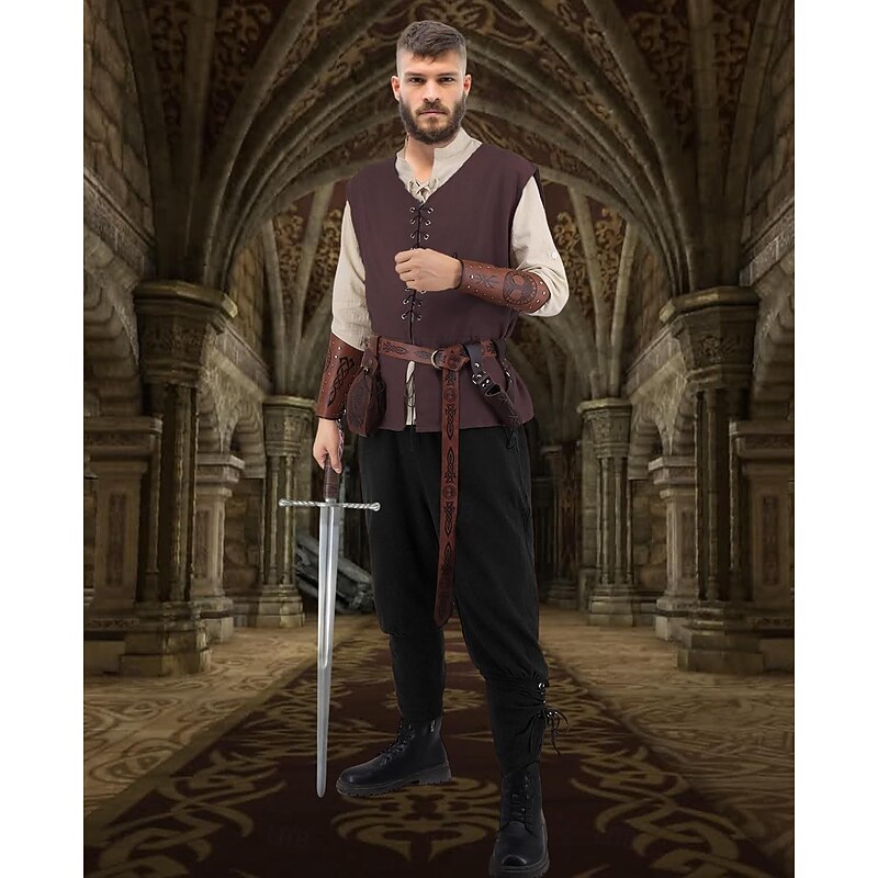 Retro Vintage Medieval Renaissance Pants Boots Outfits Pirate Viking Fancy Dress Men's Viking Halloween Carnival Masquerade Performance Masquerade LARP Adults' Shirt Pants Belt2